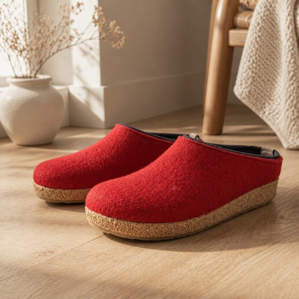 Haflinger Grizzly Kris Clog Paprika Red Slip On Wool Shoes Women's EU 41 / US 10
